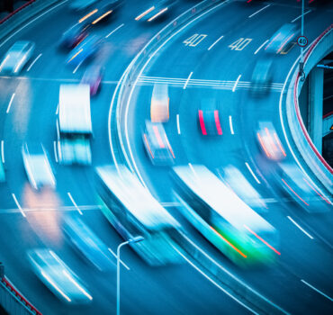 Commercial truck interior with dash camera and telematics system installed